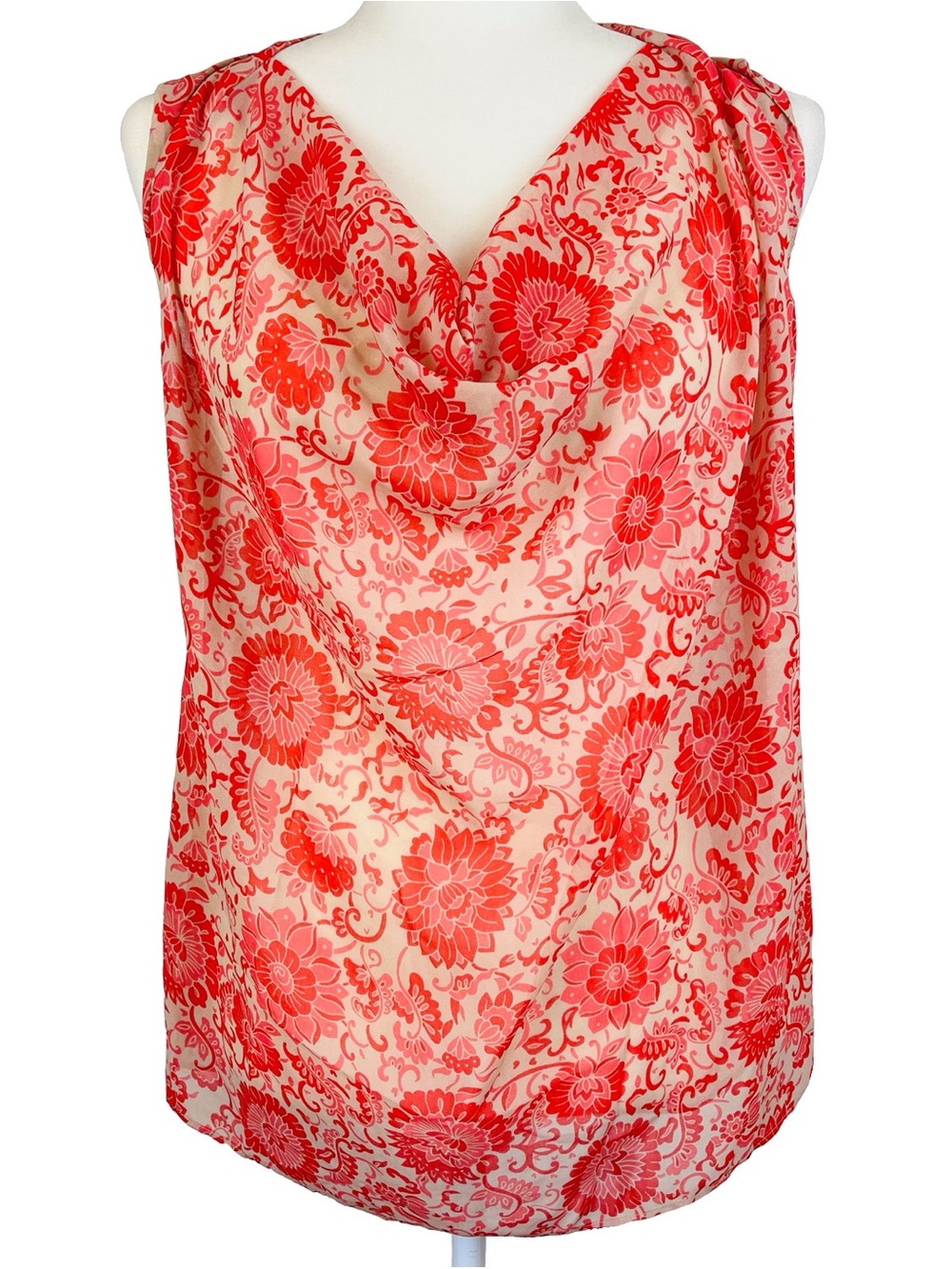 Cabi Womens Vita Sleeveless Blouse Semi Sheer Pink Floral Keyhole Cut Size XS